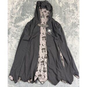 Skelanimals Hooded Cape With Heart Clasp Black Lining Moon Bat Print Costume L/X